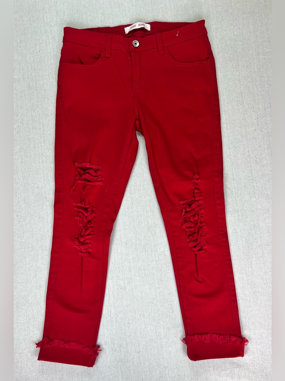Gogo Woman’s Red Ripped Skinny Jeans Cuffed - Size 5
